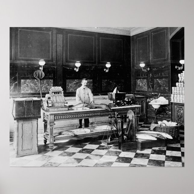 Póster Mercado de pescado, 1895. Foto de cosecha de vinta (Frente)