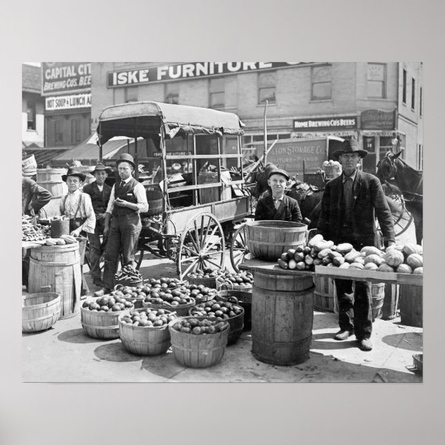 Póster Mercado de Verduras, 1908. Foto Antigua (Frente)