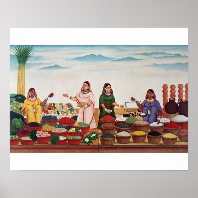 Póster Mercado de verduras y especias en Benares, c.1840  (Frente)