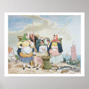 Póster Mercado del pescado en el mar, c.1860 (aceite sobr