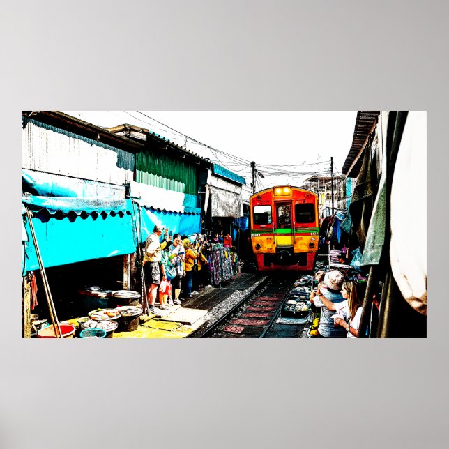 Póster Mercado ferroviario Mae Klong en Bangkok, Tailandi (Frente)