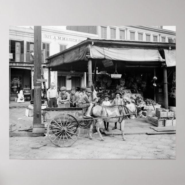 Póster Mercado francés de Nueva Orleans, 1910. Foto antig (Frente)