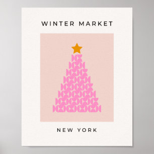 Póster Mercado invernal 03 Navidad Árbol vacaciones rosad