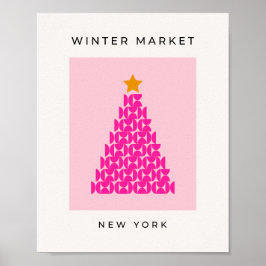 Póster Mercado invernal 09 Árbol preppy de Navidad rosa