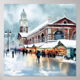 Póster Mercado Londres-Greenwich en la Nieve (B), acuarel
