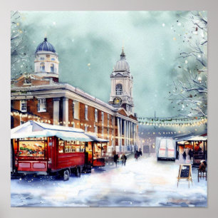 Póster Mercado Londres-Greenwich en la Nieve (C), acuarel