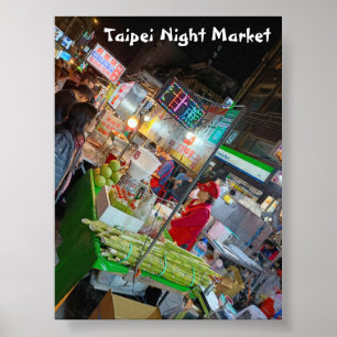 Póster Mercado Nocturno de Taipei Cultura Taiwanesa Viaje