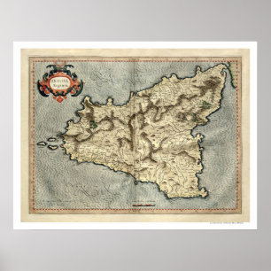 Póster Mercator Sicily Early Map 1595