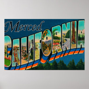 Póster Merced, California - Escenas de letras grandes