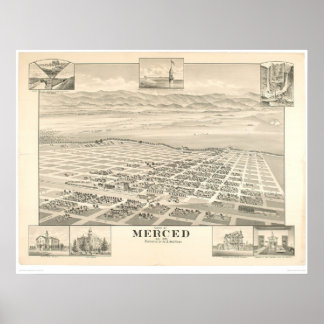 Póster Merced, California. Mapa panorámico 1888 (1062A)