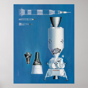 Póster Mercury, géminis y nave espacial de Apolo