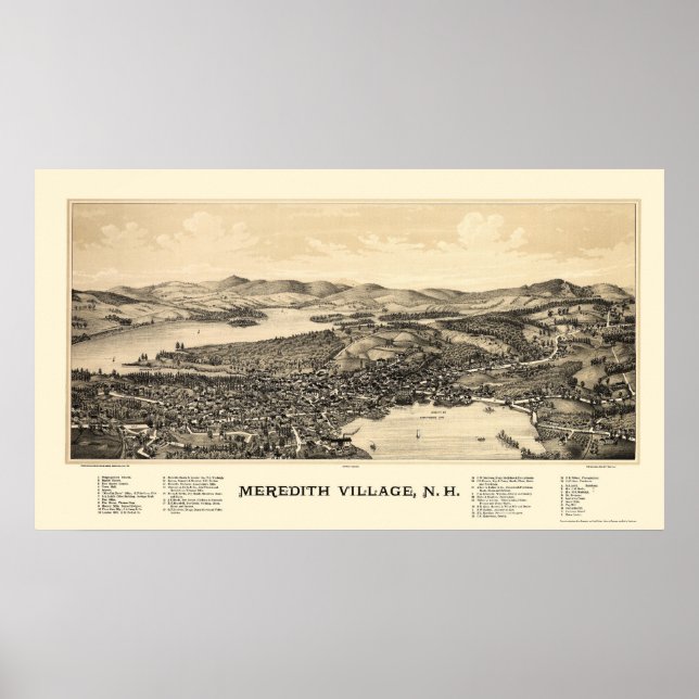 Póster Meredith, NH Panoramic Map - 1889 (Frente)
