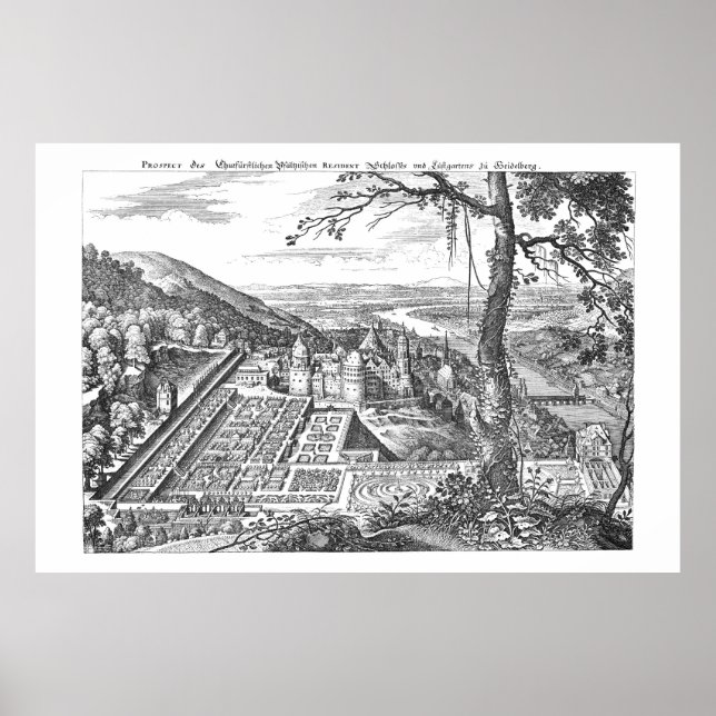 Póster MERIAN - Heidelberg - Hortus Palatinus 1620 (Frente)