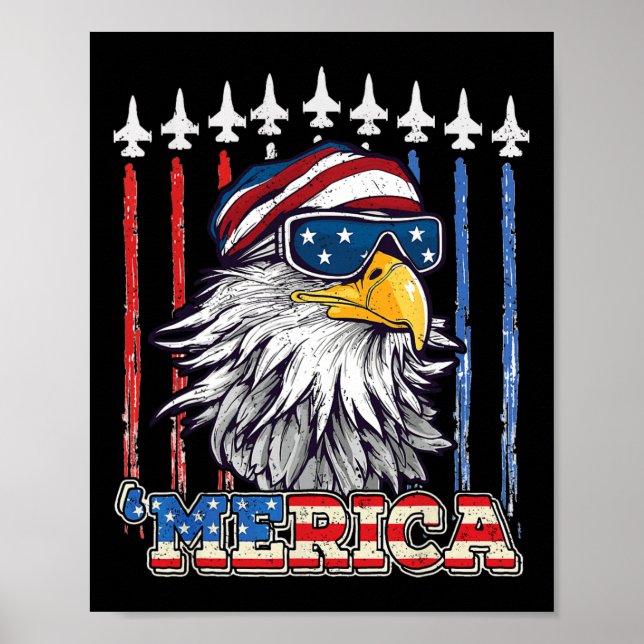 Póster Merica 4 De Julio Eagle Mullet Bandera Estadounide (Frente)