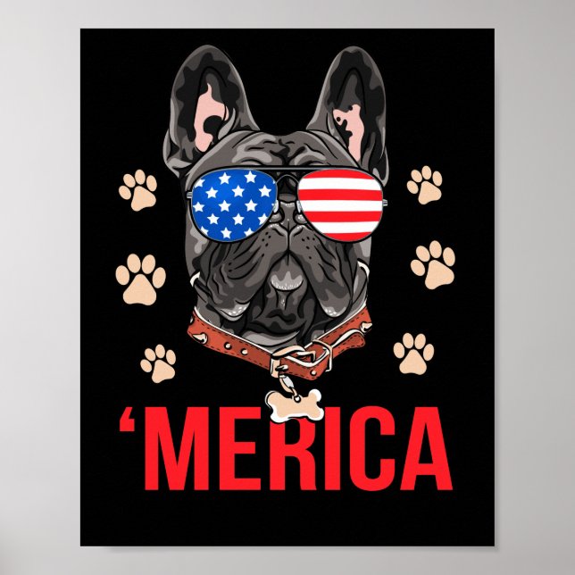 Póster Merica Bulldog Francés Bandera Americana Frenchie (Frente)