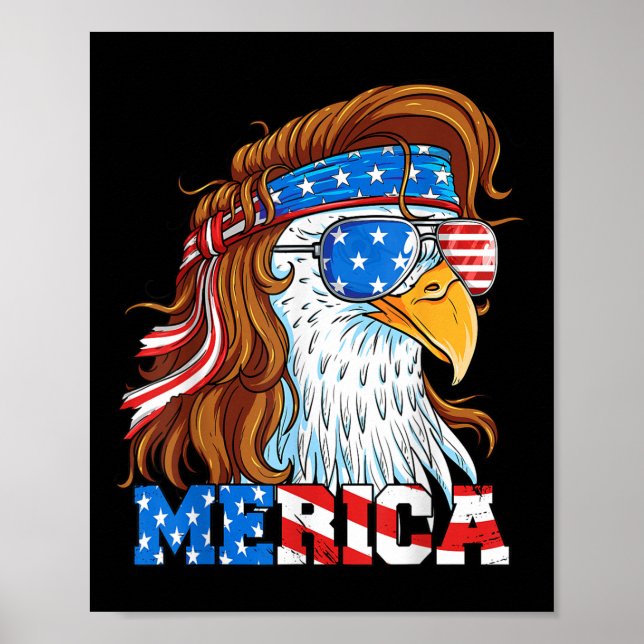 Póster Merica Eagle Mullet 4 De Julio Bandera Estadounide (Frente)