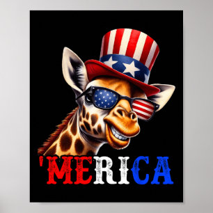 Póster Merica Giraffe Patriótica 4 De Julio Divertidos Ni