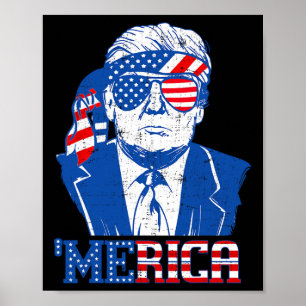 Póster Merica Trump Feliz 4 De Julio Bandera Norteamerica