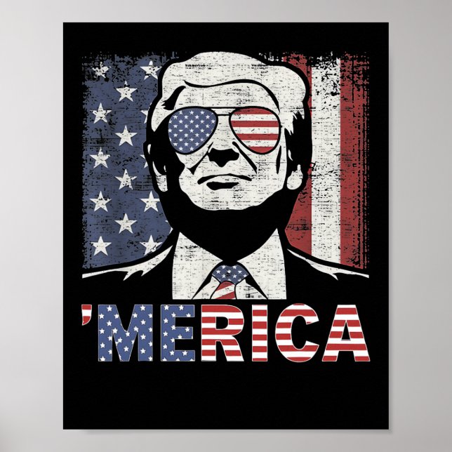 Póster Merica Trump Feliz 4 De Julio Bandera Norteamerica (Frente)