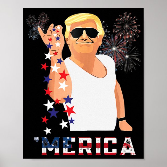 Póster Merica Trump Outfits Don Drunk Donald Drunk 4th of (Frente)