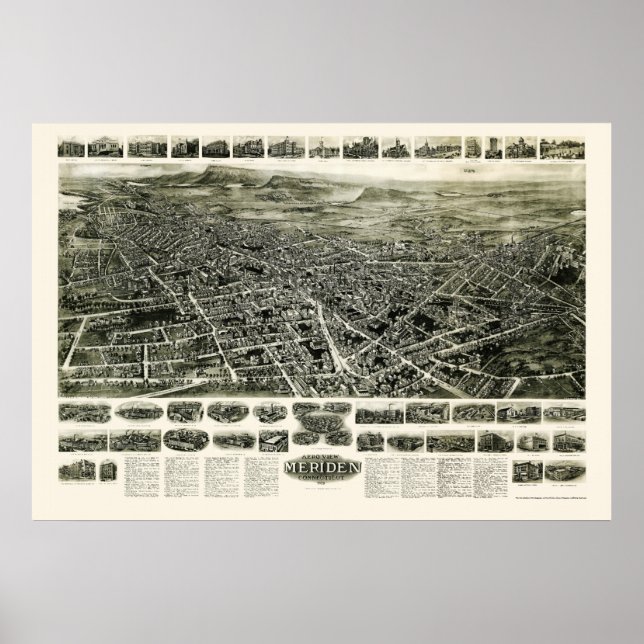 Póster Meriden, CT Panoramic Map - 1918 (Frente)