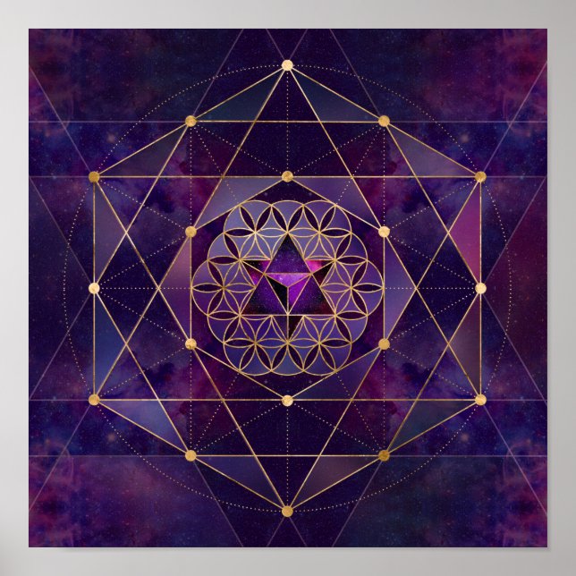 Póster Merkabah en la flor de la vida - Geometría sagrada (Frente)