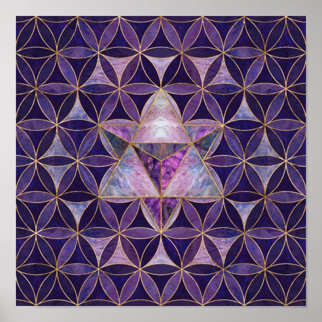 Póster Merkabah sobre el patrón de flores de vida (Frente)