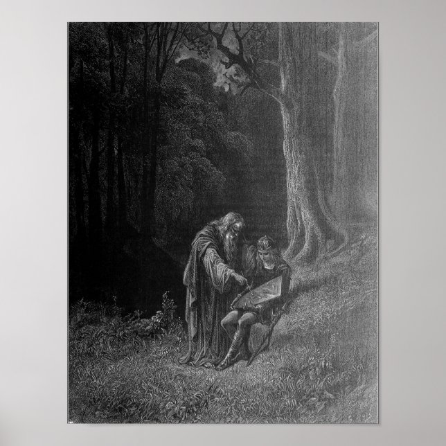 Póster Merlin enseñando a la joven Arthur (Frente)