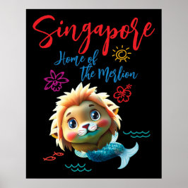 Póster Merlion bebé de Singapur