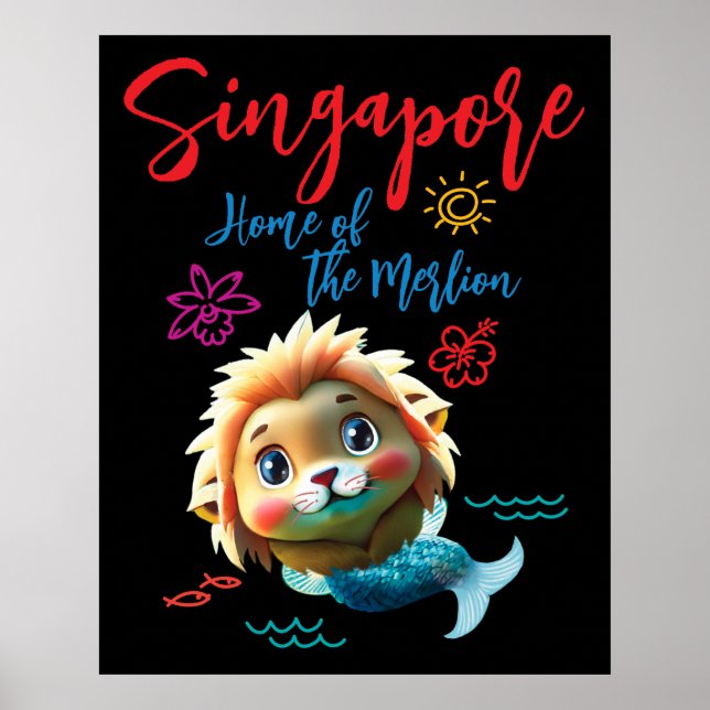 Póster Merlion bebé de Singapur (Frente)