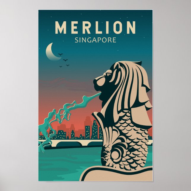 Póster Merlion Singapore Travel Vintage Art (Frente)