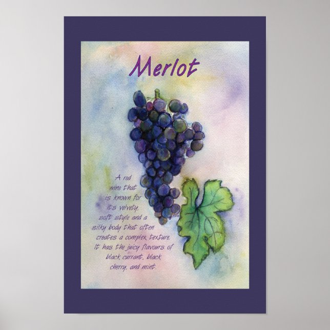 Póster Merlot Red Wine Grapes Art Poster Print (Frente)