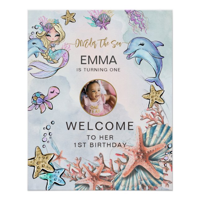 Póster Mermaid 1st Birthday Photo ONEder The Sea Welcome (Anverso)