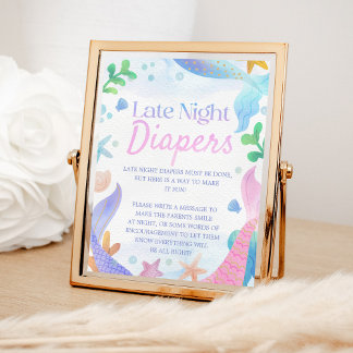 Póster Mermaid Baby Shower Late Night Diapers