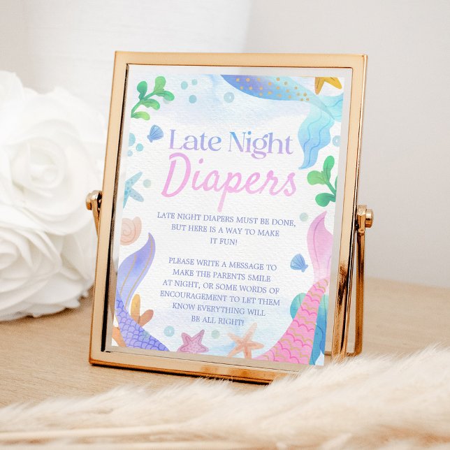 Póster Mermaid Baby Shower Late Night Diapers (Subido por el creador)