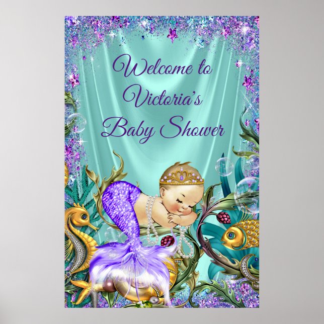 Póster Mermaid Baby Shower Welcome Sign (Frente)