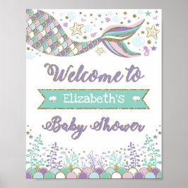 Póster Mermaid Baby Shower Welcome Sign Beach Sea Poster