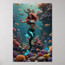 Póster Mermaid enjoying the reef