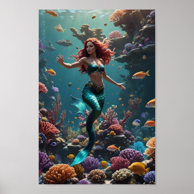 Póster Mermaid enjoying the reef (Frente)