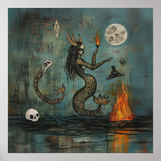 Póster Mermaid Horneada Moon Witchy AI Art Matte Value