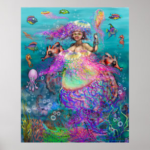 Póster Mermaid Jellyfish Vestido Poster