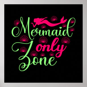 Póster Mermaid Only Zone in Hot Pink and Neon Green