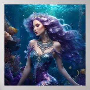 Póster Mermaid Purple Hair