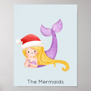 Póster Mermaid Santa Navidades