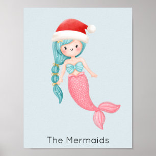 Póster Mermaid Santa Navidades