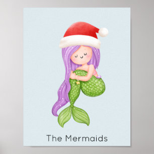 Póster Mermaid Santa Navidades