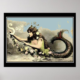 Póster Mermaid Souvenir Poster de Turismo de Vintage