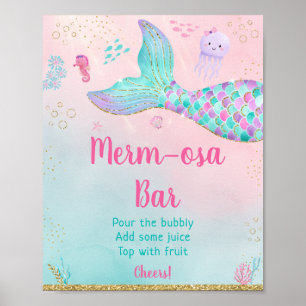 Póster Mermaid Under Sea Gold Baby Shower Mimosa Bar