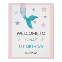 Póster Mermaid Under the Sea Pastel Girl Welcome Birthday