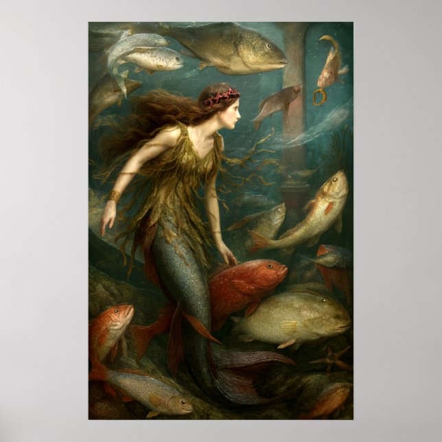 Póster Mermaid Under The Sea With Fish (Frente)